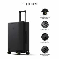 LEVEL8 Luminous Textured Medium Checked Luggage, 24” Hardshell Suitcase, Lightweight PC Textured Hardside Spinner Trolley For Luggage, TSA Approved Checked Luggage With 8 Spinner Wheels, Black, 24-Inch Checked-In -TRAVELPRO Sales 318xW6NFBAL