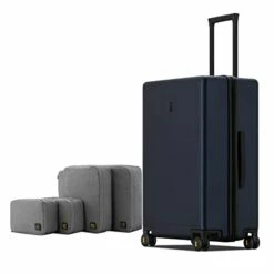 LEVEL8 Elegance Checked Luggage, 24 Inch Hardside Suitcase, Lightweight PC Matte Hardshell With TSA Lock, Spinner Wheels - Navy Blue