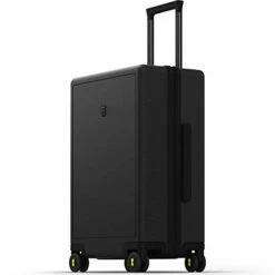 LEVEL8 Luminous Textured Medium Checked Luggage, 24” Hardshell Suitcase, Lightweight PC Textured Hardside Spinner Trolley For Luggage, TSA Approved Checked Luggage With 8 Spinner Wheels, Black, 24-Inch Checked-In