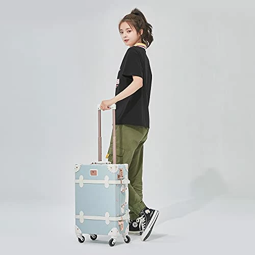 UNIWALKER 2 Piece Vintage Luggage Set 26inch Spinner Trunk With 20inch Carry On Cute Suitcase For Women (Embossed Blue) 5 UNIWALKER 2 Piece Vintage Luggage Set 26inch Spinner Trunk With 20inch Carry On Cute Suitcase For Women (Embossed Blue) - Image 3