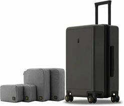 LEVEL8 Elegance Checked Luggage, 24 Inch Hardside Suitcase, Lightweight PC Matte Hardshell With TSA Lock, Spinner Wheels - Olive Green