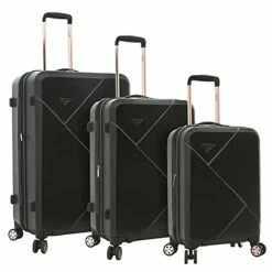 Kensie Women's Dawn Hardside 3-Piece Spinner Luggage Set, Black, (20/24/28)
