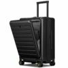 LEVEL8 Carry On Luggage, Road Runner 20-Inch Hardside Suitcase, Spinner Luggage With Front Pocket, Double TSA Locks - Black