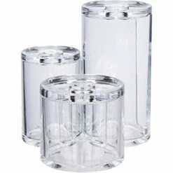 GROOVI BEAUTY Acrylic Triple Round Make Up Container (3 Connected Towers) - Compact Size, Great Storage Container For Cosmetics, Bathroom And Vanity Supplies - Qtips, Cotton Balls - 5.5"x5.9"x5.25" -TRAVELPRO Sales 4117ZkTr zL