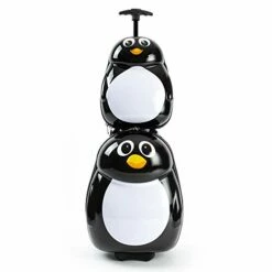 Kiddietotes Kids Carry-on Upright Luggage Suitcase And Backpack Set - Smooth Rolling Wheels - Penguin