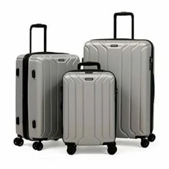 NONSTOP Luggage Expandable Spinner Wheels Hard Side Shell Travel Suitcase Set 3 Piece Lightweight With TSA Lock And Double USB Port, NEW YORK Collection (Silver, 3-Piece Set (20/24/28))