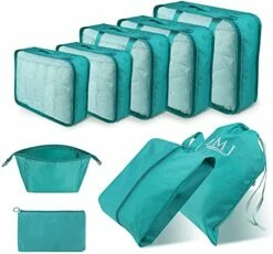 DIMJ Packing Cubes For Travel, 9 Pcs Travel Cubes Set Foldable Suitcase Organizer Lightweight Luggage Storage Bag 5 Colors Options (Blue)
