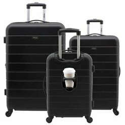 Wrangler Smart Luggage Set With Cup Holder And USB Port, Black, 3 Piece Set