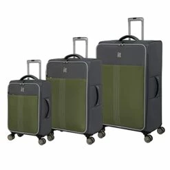 It Luggage Filament 3 Piece Softside 8 Wheel Expandable Spinner Set, Grey/Green, 3 Pc