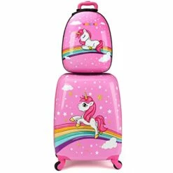 Emissary Kids Luggage With Wheels For Girls - 18” Unicorn Kids Suitcase With 14” Backpack - Kids Suitcases For Girls - Hard-Sided Rolling Kids Suitcase - Kids Carry On Luggage With Wheels