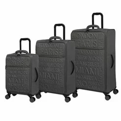 It Luggage Citywide 3 Piece Softside 8 Wheel Spinner Set, Charcoal, 3 Pc
