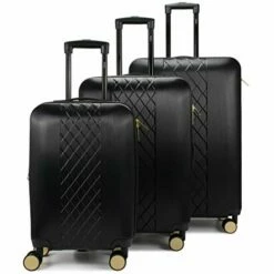 Badgley Mischka Modern Trolley Diamond 3 Piece Expandable Spinner Wheels Luggage / Suitcase Set (Black)