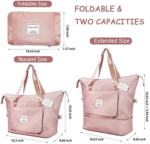 Large Capacity Folding Travel Bag, Travel Duffel Bag With Luggage Tag, Waterproof Lightweight Gym Bag With Wet And Dry Separation Bag, For Travel, Sports, Gym, Pink 11 Large Capacity Folding Travel Bag, Travel Duffel Bag With Luggage Tag, Waterproof Lightweight Gym Bag With Wet And Dry Separation Bag, For Travel, Sports, Gym, Pink - Image 9