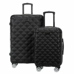 Kenneth Cole Reaction Diamond Tower Luggage Collection Lightweight Hardside Expandable 8-Wheel Spinner Travel Suitcase, Black, 2-Piece Set (20" & 28")