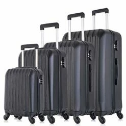 4PCS Travel Luggage Set Carry On Luggage With Spinner Wheels ABS Trolley Spinner Suitcase W/Lock (Black)