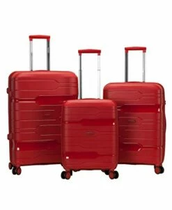 Rockland Linear 3-Piece Hardside Spinner Wheel Luggage Set, Red, (19/23/27)