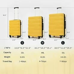 Flieks Luggage Sets TSSA 3 Piece Spinner Suitcase Lightweight 20 24 28 Inch (Yellow) -TRAVELPRO Sales 41DrBlH04KL
