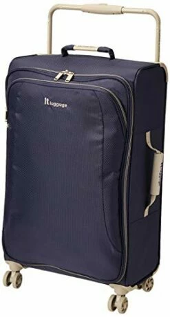 It Luggage World's Lightest New York Softside 8 Wheel Spinner, Evening Blue With Cobblestone Trim, Checked-Medium 28-Inch