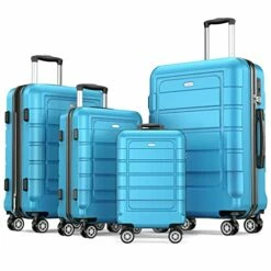 SHOWKOO Luggage Sets Expandable PC+ABS Durable Suitcase Sets Double Wheels TSA Lock 4 Piece Luggage Set Sky Blue