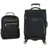 Kenneth Cole Reaction Women's Chelsea Luggage Chevron Softside 8-Wheel Spinner Expandable Suitcase Collection, Black, 2pc Bundle (Carry On+Backpack)