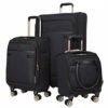 Kensie Women's Hudson Softside 3-Piece Spinner Luggage Set, Black With Rose Gold, (20/24/28)