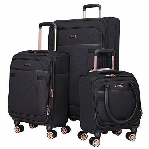 Kensie Women's Hudson Softside 3-Piece Spinner Luggage Set, Black With Rose Gold, (20/24/28) 3 Kensie Women's Hudson Softside 3-Piece Spinner Luggage Set, Black With Rose Gold, (20/24/28)