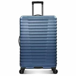 U.S. Traveler Boren Polycarbonate Hardside Rugged Travel Suitcase Luggage With 8 Spinner Wheels, Aluminum Handle, Navy, Checked-Large 30-Inch