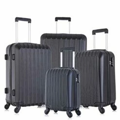 4 Piece Luggage Sets With Spinner Wheels Travel Suitcase Hard-shell Lightweight 16" 20" 24" 28" (4 PCS LM Black)