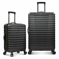 U.S. Traveler Boren Polycarbonate Hardside Rugged Travel Suitcase Luggage With 8 Spinner Wheels, Aluminum Handle, Black, 2-Piece Set, USB Port In Carry-On
