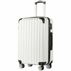 Coolife Luggage Expandable(only 28") Suitcase PC+ABS Spinner 20in 24in 28in Carry On (white Grid New, L(28in))