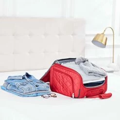 AmazonBasics Underseat Carry On Rolling Travel Luggage Bag - Red Quilted -TRAVELPRO Sales 41NuqvqagFL