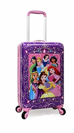 Disney Princess Luggage 20 Inches Hard-Sided Rolling Spinners Carry-On Tween Travel Trolley Suitcase For Kids - Pink