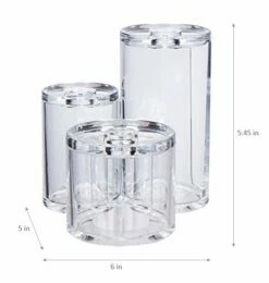 GROOVI BEAUTY Acrylic Triple Round Make Up Container (3 Connected Towers) - Compact Size, Great Storage Container For Cosmetics, Bathroom And Vanity Supplies - Qtips, Cotton Balls - 5.5"x5.9"x5.25" -TRAVELPRO Sales 41Tj Vrs94L