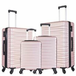 4 Piece Luggage Sets, Expandable Hardshell ABS Luggage Sets With TSA Lock Spinner Wheels Travel Suitcases Set (4 PCS, TSA Lock+Expandable, Rose Gold)