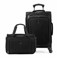 Travelpro Runway 2-piece Luggage Set, Carry On Softside Expandable 4-Wheel Spinner Suitcase & Carry On UnderSeat Luggage Soft Tote Bag, Men And Women, Black