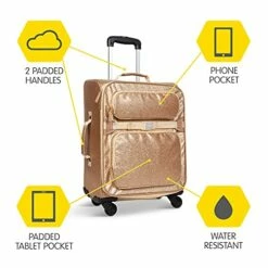 Bixbee Kids Luggage, Kids Luggage With Wheels For Girls & Boys With Telescoping Pullout Handle, Strap And Pockets- Lightweight Kids Suitcase & Carry On Bag For Airport, Travel, Overnight In Gold -TRAVELPRO Sales 41UAa0 w1US