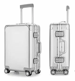 YUEMAI Aluminum Alloy Luggage Hard Shell Carry-Ons With Spinner Wheels, Zipperless & Lightweight Suitcases For Travel With Tsa Lock (20", Silver)