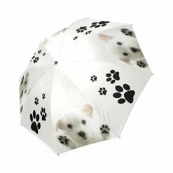 Funny Puppy Dogs And Paws Windproof Auto Open And Close Folding Umbrella, Cute Lightweight Outdoor Travel Sun And Rain Umbrella