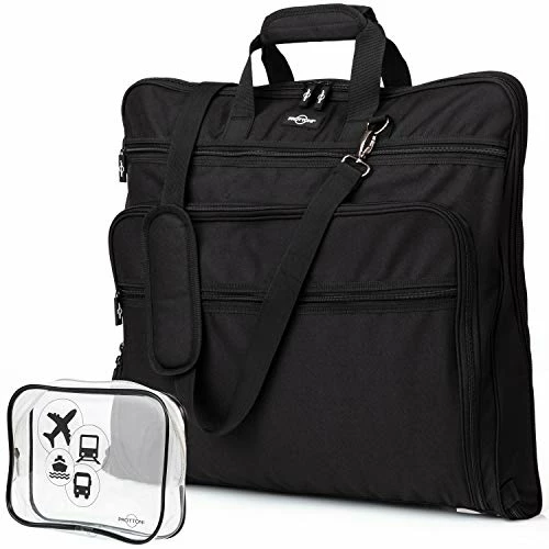 Prottoni 44-Inch Suit Carrier For Travel - Garment Suitcase With Toiletry Bag (Black + Clear Toiletry Bag, 44") 3 Prottoni 44-Inch Suit Carrier For Travel - Garment Suitcase With Toiletry Bag (Black + Clear Toiletry Bag, 44")