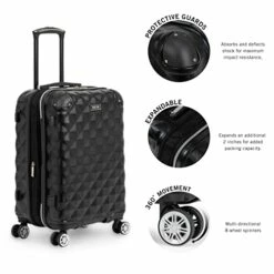 Kenneth Cole Reaction Diamond Tower Luggage Collection Lightweight Hardside Expandable 8-Wheel Spinner Travel Suitcase, Black, 2pc Bundle (Carry On+Backpack) -TRAVELPRO Sales 41cbkarOAmL