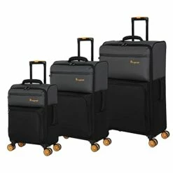 It Luggage Duo-Tone 3 Piece Softside 8 Wheel Spinner Set, Pewter/Black, 3 Pc