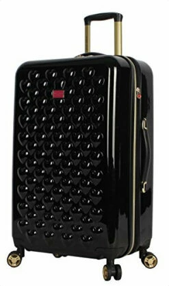 Betsey Johnson 26 Inch Checked Luggage Collection - Expandable Scratch Resistant (ABS + PC) Hardside Suitcase - Designer Lightweight Bag With 8-Rolling Spinner Wheels (Heart To Heart Black)