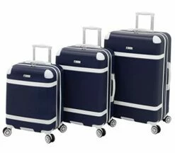 LONDON FOG Vintage Hardside Expandable Spinner Luggage, Midnight Blue, 3-Piece Set