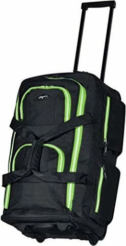 Olympia 8 Pocket Rolling Duffel Bag, Black/Lime, 22 Inch