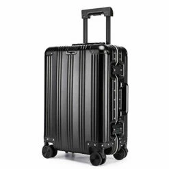 JBAG-one 100% Aluminum-Magnesium Alloy Rolling Luggage Spinner Men Business Suitcase Wheels 20 Inch Cabin Trolley Travel Bag,Black