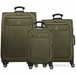 Travelpro Skywalk Limited 3 Piece Spinner Suitcase Set - Softside Expandable Travel Luggage With Spinning Wheels – Carry On & Checked Bags, Olive