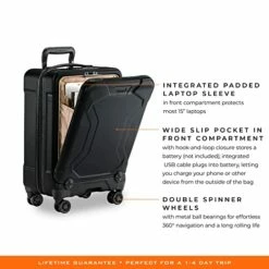 Briggs & Riley Torq Hardside Carry On Luggage With Spinner Wheels 22 Inch. USB Charging Port, TSA-Friendly Locks, Easy Access Hinged Front Pocket, Black -TRAVELPRO Sales 41mF4TXxNsL