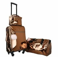Vue Metallic Lightweight Spinner Carry On Luggage 3pc Carry On Set W/ 22" Luggage, Duffel Bag & Cosmetic Bag (Rose Gold) -TRAVELPRO Sales 41pCzTukI2L
