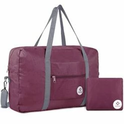 For Spirit Airlines Foldable Travel Duffel Bag Tote Carry On Luggage Sport Duffle Weekender Overnight For Women And Girls (3112 Wine Red)