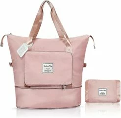 Large Capacity Folding Travel Bag, Travel Duffel Bag With Luggage Tag, Waterproof Lightweight Gym Bag With Wet And Dry Separation Bag, For Travel, Sports, Gym, Pink